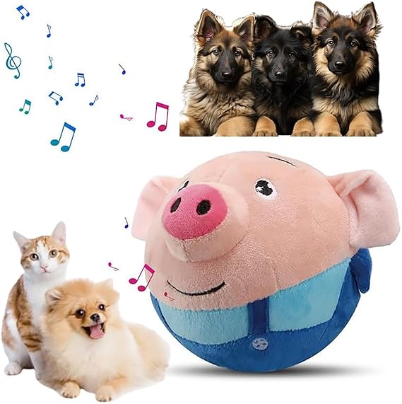 HISKI Active Moving Pet Plush Toy, 2026 Interactive Dog Toys Talking Moving Dog Ball Toy Washable Cartoon Pig Plush Sound Electronic Herding Ball for Dogs Shake Bounce Boredom Toys for Dog, Cats