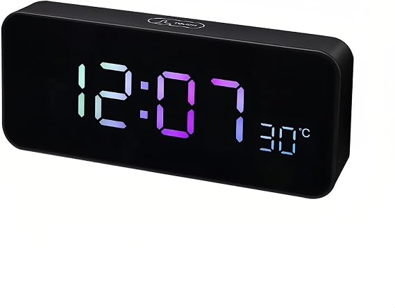 Digital LED Alarm Clock with Countdown 3 Levels of Adjustable Volume Plug in Touch Function Temperature Dual Alarm Color Light Snooze for Bedroom Home (Black), LK-AE31Black