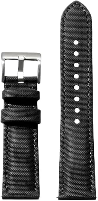 Sailcloth Waterproof Watch Strap Nylon Pattern Cow Leather Wristwatch Band Quick-Release Spring Bars, Brushed Stainless Buckle, 20mm, 22mm