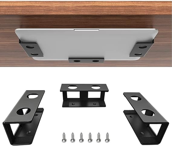 IFCASE Under Desk Laptop Mount, Metal Under Desk Shelf Holder for Laptop, Mac mini, MacBook, Keyboard with Anti-Scratch Silicone (Black)