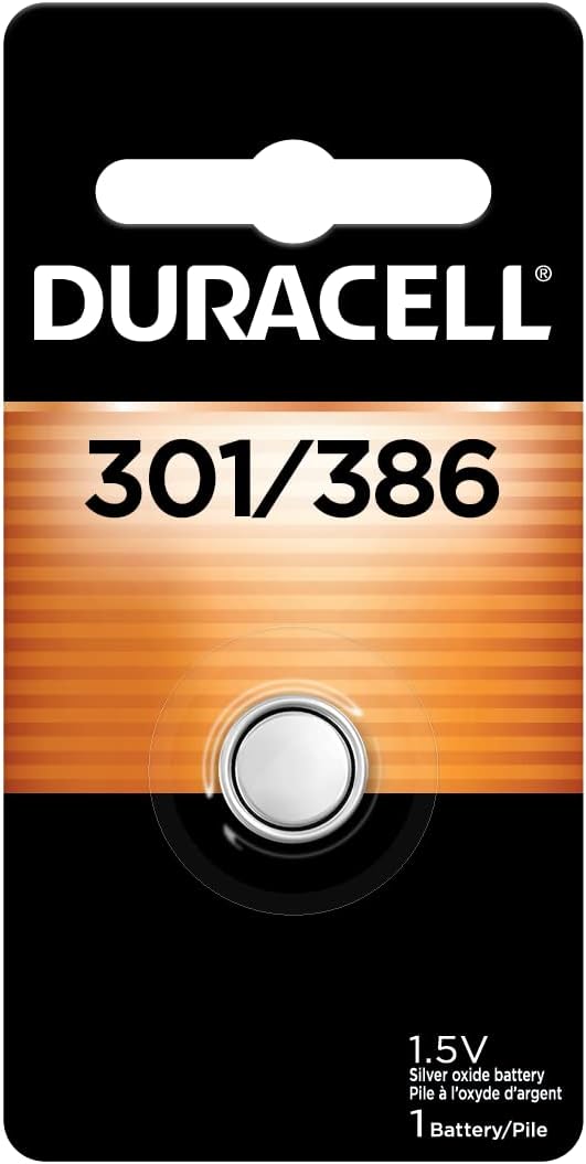 Duracell 301/386 Silver Oxide Button Battery, 1 Count Pack, 301/386 Battery, Long-Lasting for Watches, Medical Devices, Toys, and More