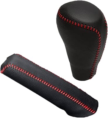 RAGBUSCLE Car Gear Shift Knob Cover, Genuine Leather, Red, Fit for Toyota Corolla 2014-2018
