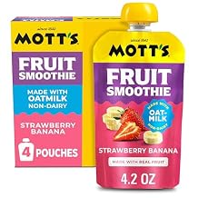 Motts Fruit Smoothies Strawberry Banana, 4.2 oz clear pouches, 4 Pack, Non-dairy, Made With Oatmilk, Made With Real Fruit, Good Source of Calcium, On-the-Go