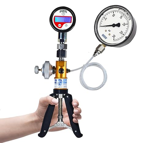 Pressure and Vacuum Hand Pump Calibrator (Range: -13 to 435 PSI) with Vacuum Gauge (-1 to 25 Bar) for Calibration Labs and Field Calibrations (Pump with Vacuum Gauge) Model: AI-DP1-2200