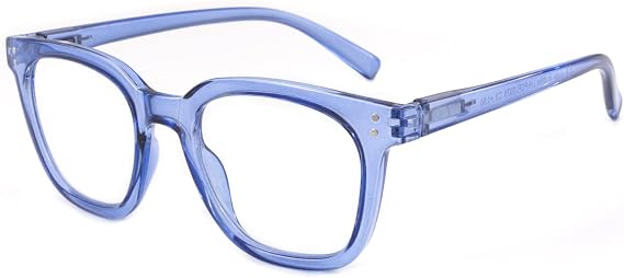 Reading Glasses for Men Women Blue Light Blocking with Spring Hinge, Blocking Readers Anti UV Ray Filter Eyeglasses, Square Computer Reader Glasses, Blue, +2.0