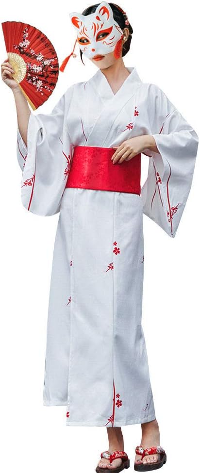 HongH Women's Tradtional Japanese Kimono Flower Print Long Kimono Robe Costume Summer Wear
