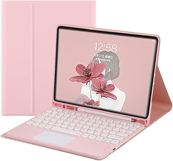 Keyboard Case for Galaxy Tab A7 10.4 inch 2020 (SM-T500 T505 T507) Keyboard Case with Touchpad Cute Round Key Color Keyboard Detachable Bluetooth Keyboard Cover (Pink)