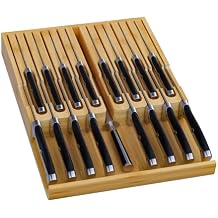 Domax Bamboo In-drawer Knife Block - Knife Drawer Organizer Insert Large Handle Steak Knife Holder, Kitchen Drawer Knife Organizer Fits for 16 knives and 1 Sharpening Steel (Not Included), Natural