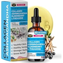 Liquid Collagen with Ashwagandha for Women & Men - Collagen Peptides Drops with L-Theanine - Hair, Skin, Nails, Joint & Stress Relief - Ashwagandha Supplement, 100,000mcg 2 Oz