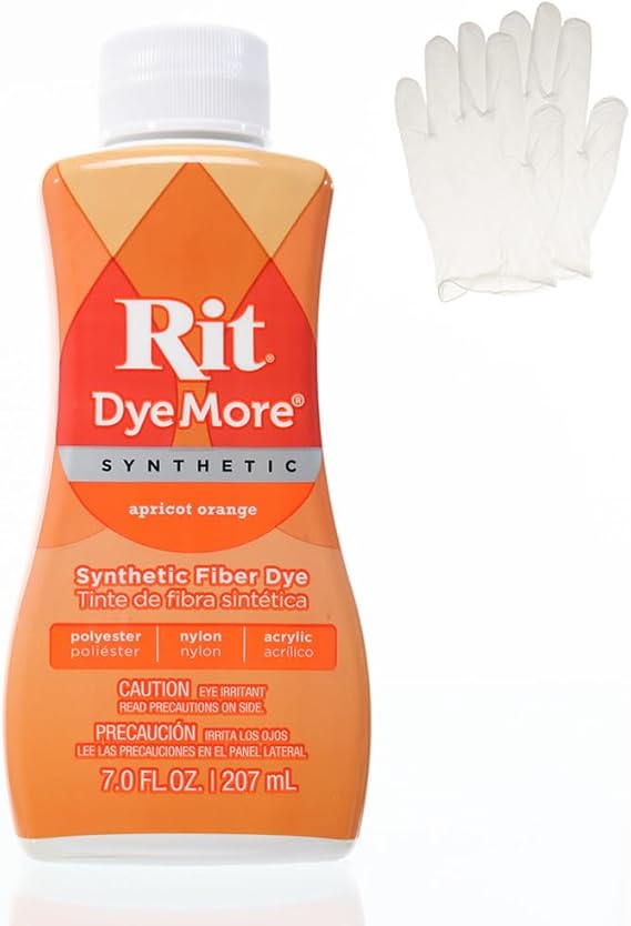 Rit DyeMore 7 Oz. Synthetic Liquid Fiber Dye with Plastic Gloves for Clothing, Decor, and Crafts Apricot Orange (1 Pack)