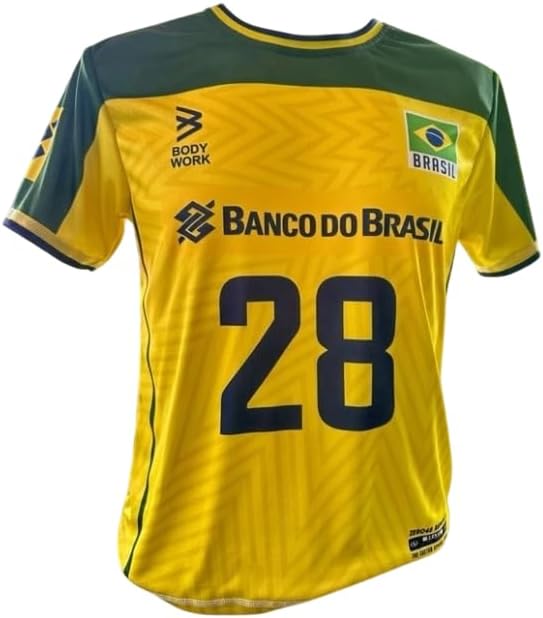 Brazil National Volleyball Team Jersey, Yellow and Green, Numbers 16 and 28, Adult Sizes XS-L