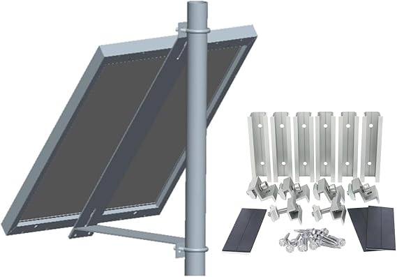 Solar Panel Pole Mount Kit Single Arm Pole-Wall Mounting Brackets Support Solar Panels from 30W to 60W + Solar Panel Mounting Brackets Mid Clamps End Clamps and Rails Kit
