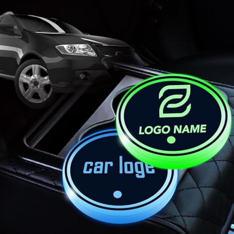 2PC Custom Logo Led Cup Holder Lights Personalized Car Accessories Interior Custom Light Up Coasters with 7 Colors Multicolor, Universal Fit