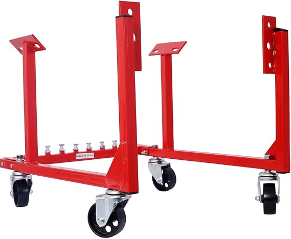 Rolling Engine Cradle Stand with Wheels, Powder Coat 3in Heavy Duty Steel Construction 1000 LBS Capacity Storage Hardware Included Easy Assembly Fits Chevy V8 Small Block and Big Block,Red