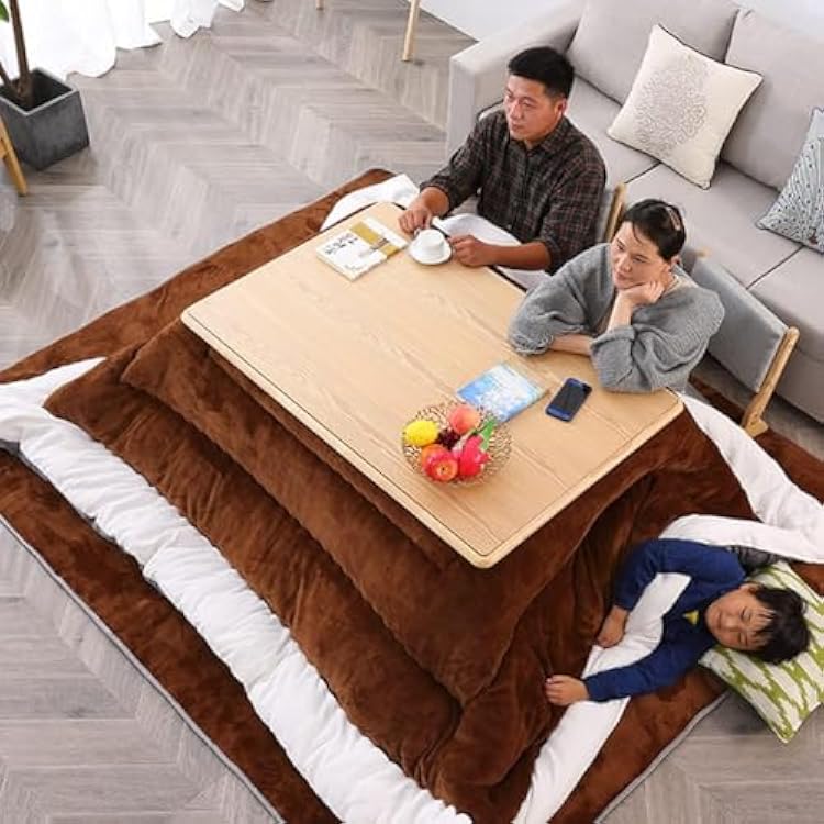 Kotatsu Table with Heater and Blanket Japanese Kotatsu Table with Futon Carpet Heater 4pcsSet Kotatsu Table with Futon Carpet HeaterSize:120  80  45cm,Color:Brown-b