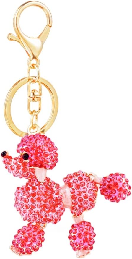 Pink Rhinestone Poodle Dog Keychain Bling Crystal Bag Charm Key Ring Gift