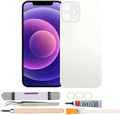 Back Rear Glass Cover Replacement Compatible with iPhone 12 Mini 5.4 inches with Repair Tool Kits White
