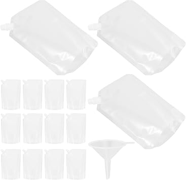 Liquid Beverage Storage Bags 1000ml Stand-up Disposable Drink Pouches with Spout 50pcs with 5 Funnels Leakproof Sift-proof Juice and Edible Oil Packaging for Travel and Household