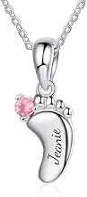 3UMeter 925 Sterling Silver Personalized Baby Feet Necklace for New Mom Custom Baby Name Necklace Engraved Mothers Necklace 1-6 Children with Names and Birthstones Birthday Mother's Day Gifts for Mom