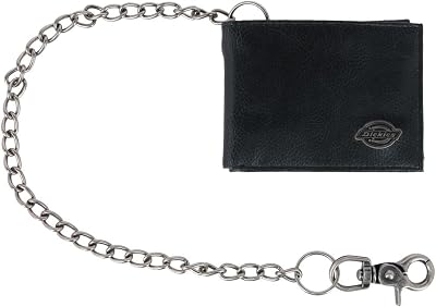 Dickies Mens Leather Slimfold Wallet With Chain Black