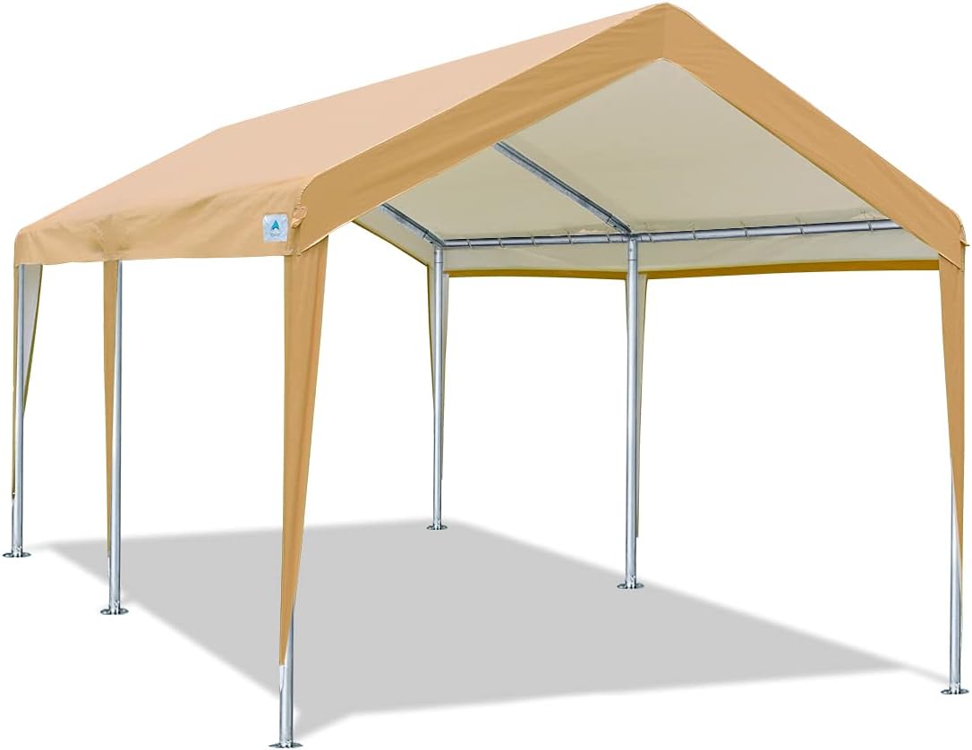 ADVANCE OUTDOOR Adjustable 10x20 ft Heavy Duty Carport Car Canopy Garage Boat Shelter Party Tent, Adjustable Peak Height from 9.5ft to 11ft, Gray