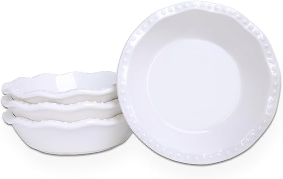 5.8 Inch Mini Pie Pans, 8 Ounce Ceramic Pie Plate Pie Dish Ramekins for Kitchen, Individual Stackable Pie Tins, Set of 4 (White)