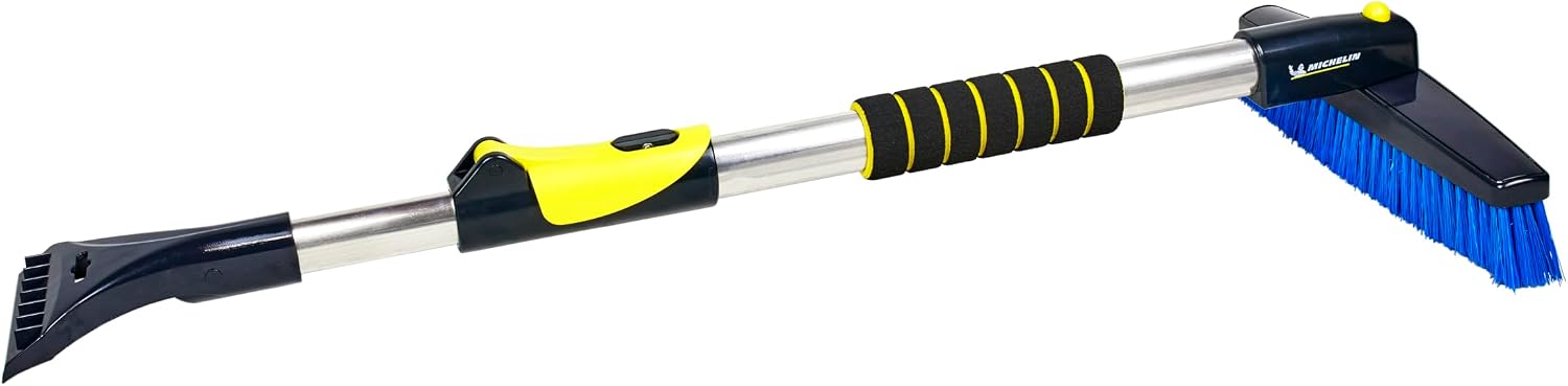 Michelin MC6866 3’ in One Snow Brush and Ice Scraper with Telescopic Handle, Wiper Cleaner, White, Blue