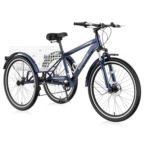 NAIZEA Adult Mountain Tricycle, 7 Speed Three Wheel Cruiser Bike, 27.5 Inch Adults Trikes with Shopping Basket, Exercise Mens Womens Tricycles, Multiple Colors