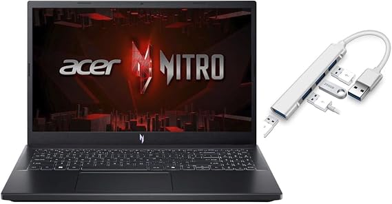 acer Nitro V 15.6" FHD 144Hz Gaming Laptop | Intel 10-Core i7-13620H | NVIDIA GeForce RTX 4060|Backlit | Black | 32GB RAM DDR5 | 1024GB SSD | Windows 11 Home |Bundle with USB 3.0 Hub