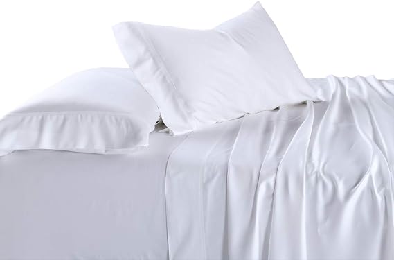 Solid 600-Thread-Count, 100-Percent Bamboo Viscose, Super Soft and Cool California King Bed Sheets Set, White