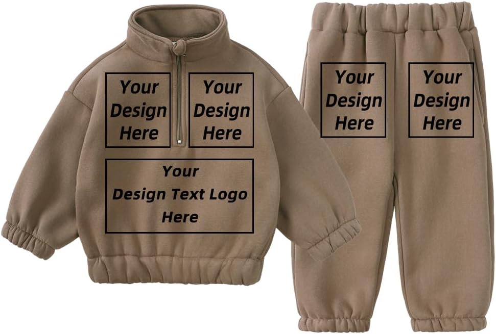 Kids Tales Boys Girls Custom Fleece Sweatsuit Personalized Half Zipper Tracksuit Add Your Own Text Design Kids Jogger Outfit