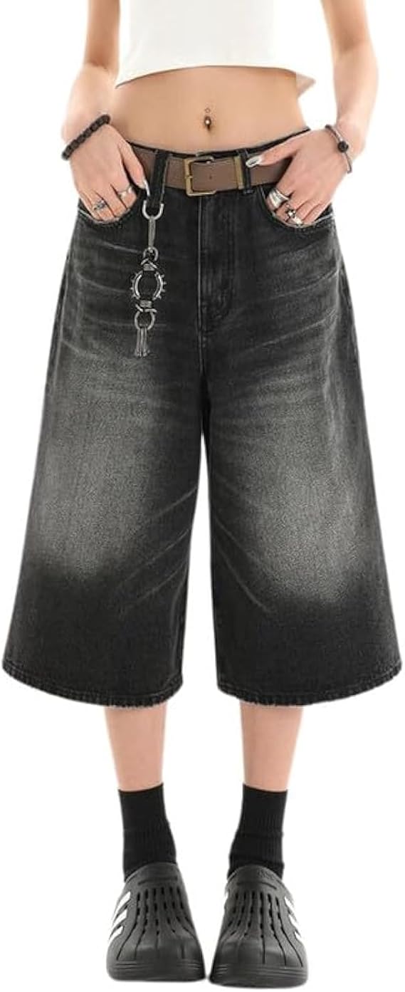 Jorts Women Baggy Jean Shorts Wide Leg Long Denim Shorts Unisex
