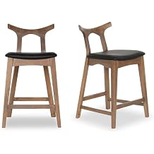 ASHCROFT Harper Mid-Century Modern Pu Leather Counter Stool in Black (Set of 2)