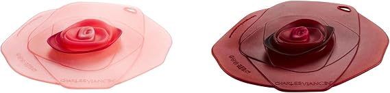 Charles Viancin - Set of 2 Rose Dark red 4 Silicone Drink Covers-Airtight Seal on Any Smooth-Rimmed Glass, Keep Drinks Cool or Hot, Protect from Winged Pests -BPA-Free- Oven, Freezer, Dishwasher Safe