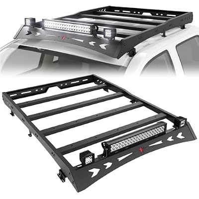 Roof Rack for Tacoma Cargo Carrier Heavy Duty Top Roof Basket Rack Extension with 2 x 18W LED Lights and 1 x 144W Light Bar Fit for Toyota Tacoma 2005-2023