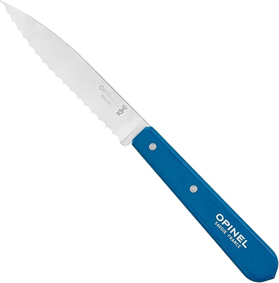 OPINEL No. 113 Essential Paring Knife, Serrated Edge, Hornbeam (Blue)