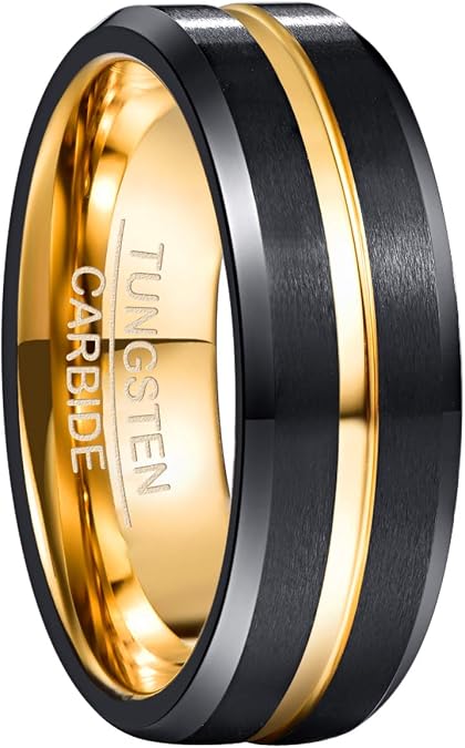 NUNCAD Mens Tungsten Wedding Ring with Grooved Center | 4/6/8/10mm Width, Multicolor Grooved Center, Comfort Fit, Sizes 4-17, Gym Training & Long-term Everyday Wear