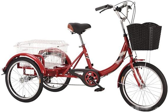 20Inch Adult Tricycle Three Wheel Bike High Carbon Steel Frame Bicycle with Large Basket Cruiser Bike for Recreation Shopping Picnics Exercise Cycling Pedalling