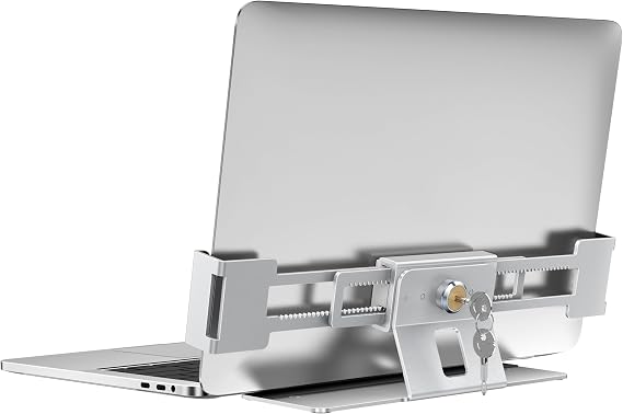 AboveTEK Laptop Locking Station, Premium Aluminum MacBook Security Lock with High-Security Copper Cylinder, Anti-Theft Computer Lock for All 11"-17" No-Slot Notebooks, Non-Slip Base for Public Spaces