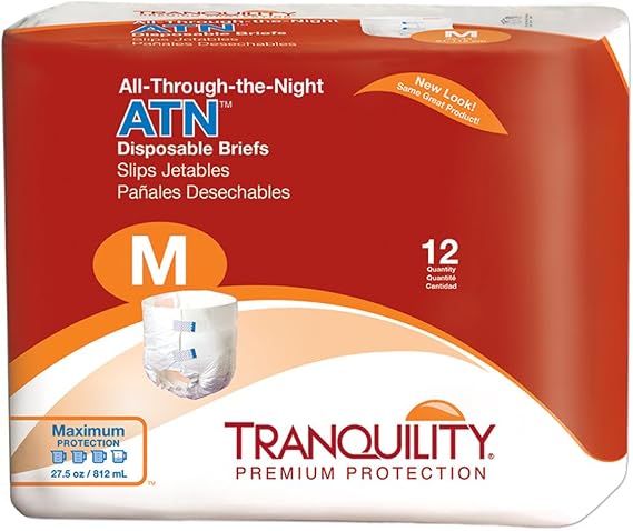 Tranquility ATN Overnight Adult Diapers with Tabs, Medium, 12 Ct