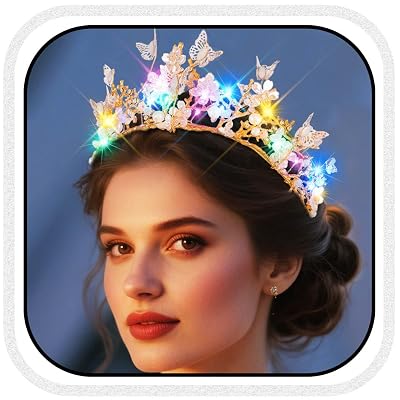 Kilshye Light Up Butterfly Tiaras and Crowns Gold Fairy Crown Prom Hair Accessories for Women Gold