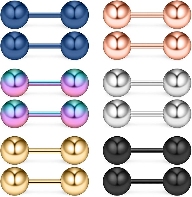 Ruifan 6Pairs 20G Mix Color Stainless Steel Polished Ball Barbell helix Cartilage Tragus Ear Lobe Stud Earring