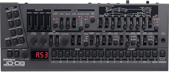 Roland JD-08 Tabletop Sound Module Boutique Synthesizer Compact, Lightweight, Modern with New Effects and Polyphonic Sequencer