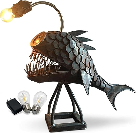 Anglerfish Lamp - Steampunk Industrial with 2 Replacement Bulbs & USB Plug