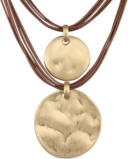 GelConnie Long Necklaces for Women Boho Large Pendant Necklace Casual Bohemian Brown Leather Choker Sweater Circle Statement Stone Necklace
