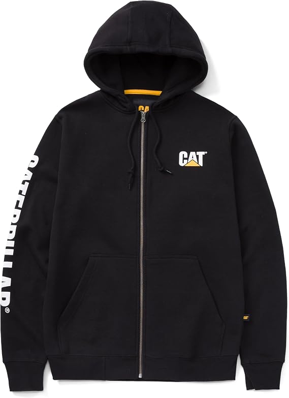 Caterpillar mens Full Zip Hoodies With Front Pouch Pockets, Iconic Workwear Logo, and S3 Cord Management