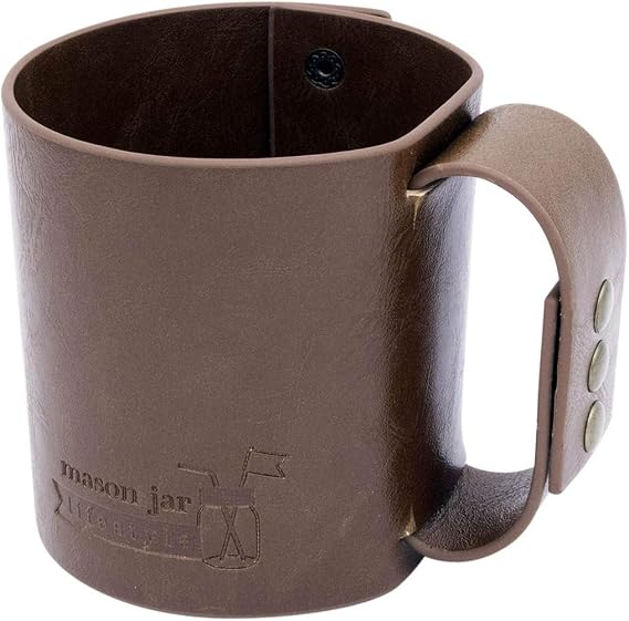 Faux Leather Sleeve with Handle/Travel Mug for Wide Mouth Pint Mason, Canning Jars