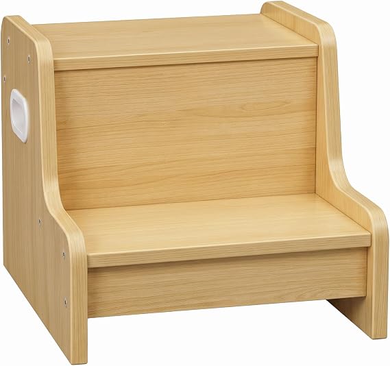 HOOBRO Step Stool for Kids, Two Step Toddler's Stool, Kids Potty Training Stool with Handles, Non-Slip Pads for Safety, Easy to Move, for Sink, Bathroom, Bedroom, Natural NL01JD01G3