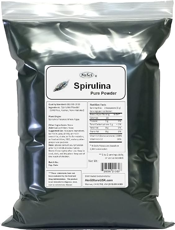 NuSci100% Spirulina Powder Pure Fresh Kosher Energy Non-Irradiated (5000 Grams (11 lb))