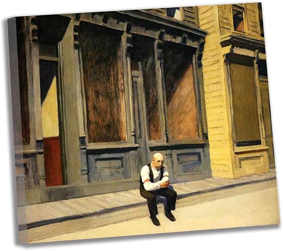 Edward HopperSundayCanvas Oil Paintings Canvas Wall Art for Bedroom Home Decor Realistic Posters and Print for Living Room Decor Ready to Hang((30x33cm)12x13inch,framed)